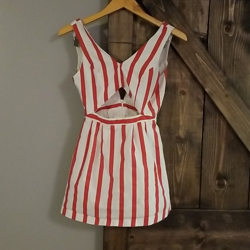 Red and White Striped Mini Dress